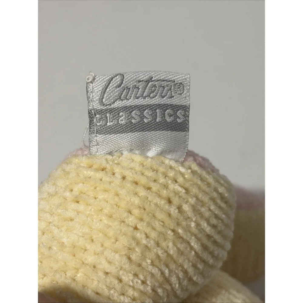 CARTER'S CLASSICS BABY CHENILLE KNIT TEDDY BEAR LOVEY PLUSH TOY Yellow/Pink Bow